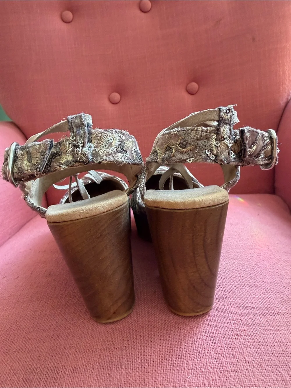Free People Metallic Paisley Platform Sandals - Silver/Gold Tones